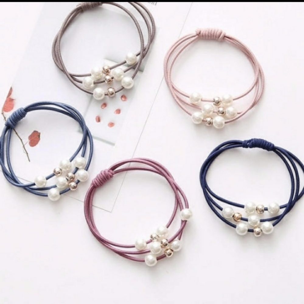 Beaded hair elastic set of 5 colors - Picture 3 of 7